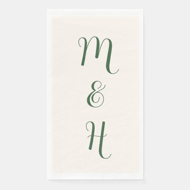 Serviette En Papier Vert Chasseur Élégantes Initiales de Mariage | Ivo (Devant)