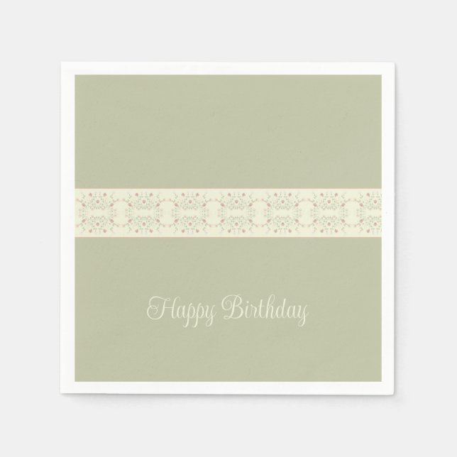 Serviette En Papier Vert Clair Et Rosé Rose (Devant)