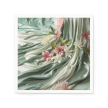 Vert, Crème, Draps De Soie Et Fleurs De Pinkish