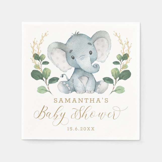 Serviette En Papier Vert doux Elephant Vert Baby shower Or Vert (Devant)