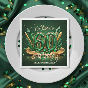 Serviette En Papier Vert émeraude de luxe et 60e anniversaire or