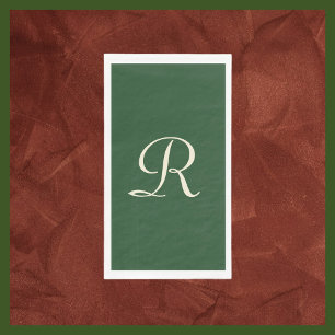 Serviette En Papier Vert et crème Monogramme Minimaliste