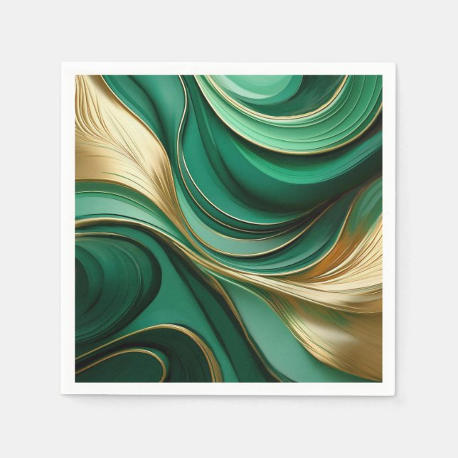 Serviette En Papier Vert et Or moderne (Devant)