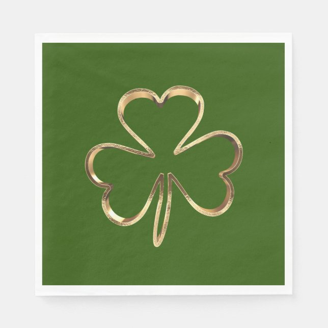 Serviette En Papier Vert et or Saint-Patrick Trèfle irlandais (Devant)