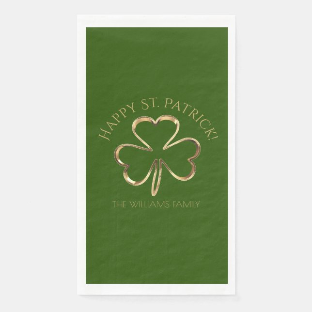 Serviette En Papier Vert et Or Trèfle Chanceux Saint-Patrick (Devant)
