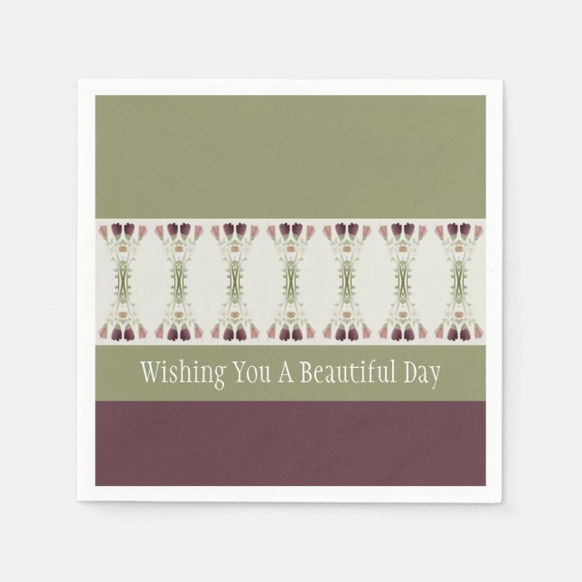 Serviette En Papier Vert Et Plum (Devant)