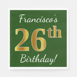 Serviette En Papier Vert, Faux Gold 26e anniversaire + Nom personnalis