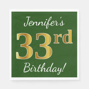Serviette En Papier Vert, Faux Gold 33ème anniversaire + Nom personnal