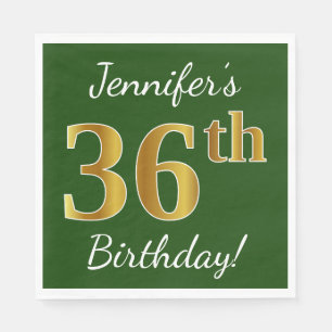 Serviette En Papier Vert, Faux Gold 36e anniversaire + Nom personnalis