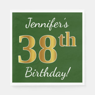 Serviette En Papier Vert, Faux Gold 38e anniversaire + Nom personnalis