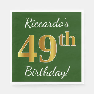 Serviette En Papier Vert, Faux Gold 49e anniversaire + Nom personnalis