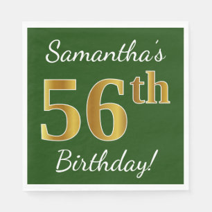 Serviette En Papier Vert, Faux Gold 56e anniversaire + Nom personnalis