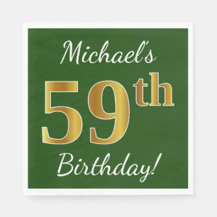 Serviette En Papier Vert, Faux Gold 59e anniversaire + Nom personnalis
