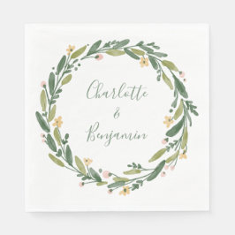 Serviette En Papier Vert Floral Aquarelle Verdure Mariage personnalisé