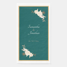 Serviette En Papier Vert foncé avec Mariage Rose crème