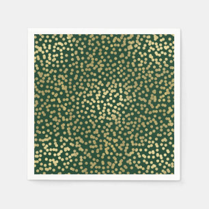 Serviette En Papier Vert foncé et or Points Confettis Élégant Glamour
