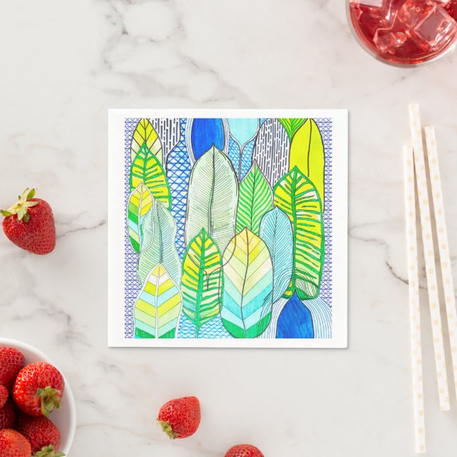 Serviette En Papier Vert Jaune mignon Moderne Tropical Boho Feuille (En situation)