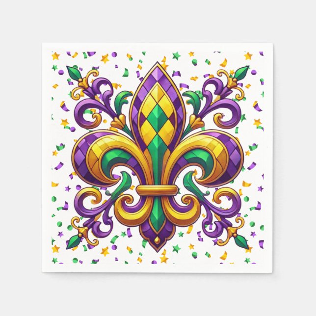 Serviette En Papier Vert jaune pourpre Mardi Gras fleur de lis (Devant)