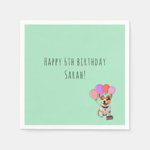 Serviette En Papier Vert Menthe Frais - Corgi Anniversaire Personnalis