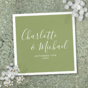 Serviette En Papier Vert mousse Élégant Moderne Écriture Mariage