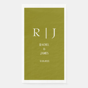 Serviette En Papier Vert olive Monogramme Nom Moderne Élégant Mariage