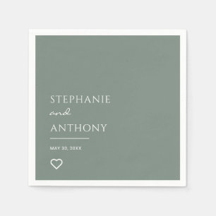 Serviette En Papier Vert Sage minimaliste avec Coeur Mariage moderne