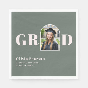 Serviette En Papier Vert Sauge Moderne Rose Arche Photo Graduation