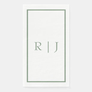 Serviette En Papier Vert sauge Monogramme Initiales Simple Mariage Bla