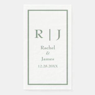 Serviette En Papier Vert sauge monogramme nom élégant mariage minimali