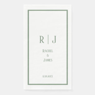 Serviette En Papier Vert sauge monogramme nom mariage minimal élégant