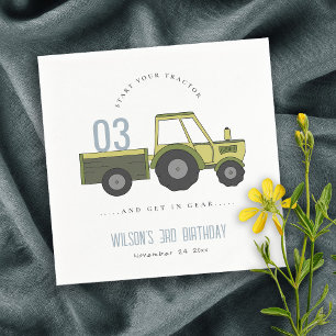 Serviette En Papier Vert Vert Vert Ferme Tracteur Enfants N'importe qu