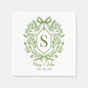 Serviette En Papier Verte Monogram Mariage Cocktail Napkins avec Bow