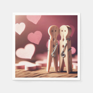 Serviette En Papier Vêtements Romantiques Couple Avec Coeurs