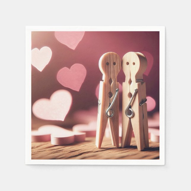 Serviette En Papier Vêtements Romantiques Couple Avec Coeurs (Devant)