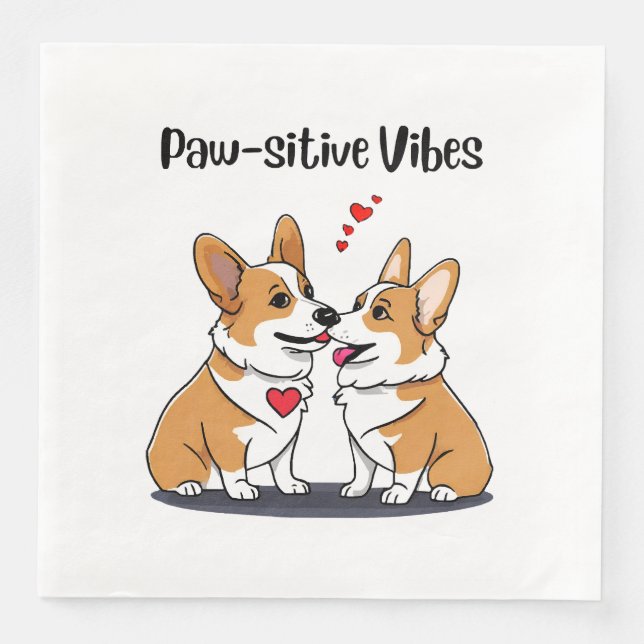 Serviette En Papier Vibes Corgis en amour (Devant)