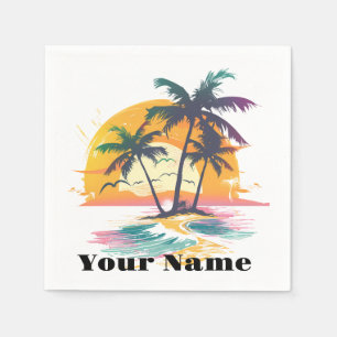 Serviette En Papier Vibes de soleil tropicales - Palmiers et conceptio