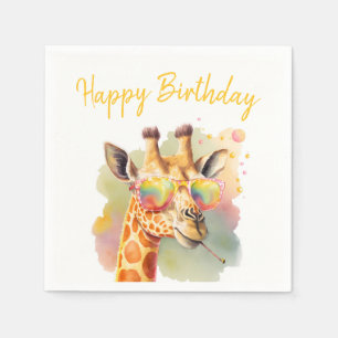 Serviette En Papier Vibes d'été Aquarelle Giraffe - Joyeux anniversair