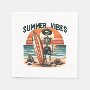 Serviette En Papier Vibes d'été Skeleton Surfer Sunset Beach Design