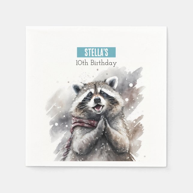 Serviette En Papier Vibes d'hiver Raccoon - fête d'anniversaire - (Devant)