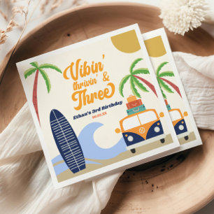 Serviette En Papier Vibin' & Trois Surfs Bleu 3ème anniversaire fête