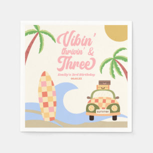 Serviette En Papier Vibin' & Trois Surfs rose 3e fête d'anniversaire