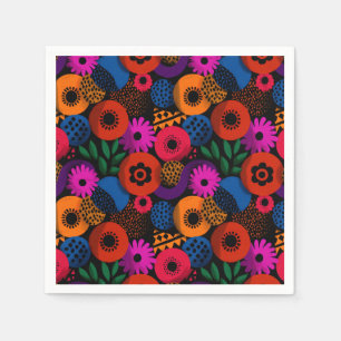 Serviette En Papier Vibrant Abstrait Floral et Motif géométrique