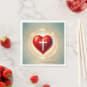 Serviette En Papier Vibrant Coeur rouge Croix chrétienne Découpage