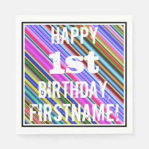 Serviette En Papier Vibrant, coloré 1er anniversaire + Nom personnalis