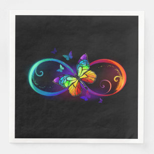 Serviette En Papier Vibrant infinity with rainbow butterfly on black