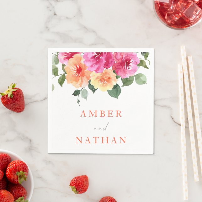 Serviette En Papier Vibrant toutes les saisons Aquarelle Floral Mariag (En situation)