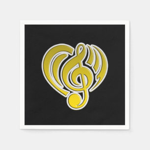 Serviette En Papier Vibrations Amour Musical Cœur Jaune Note De Musiqu