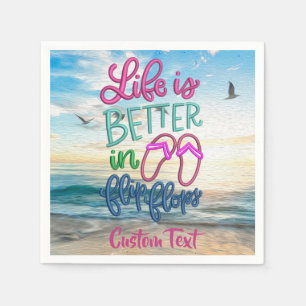 Serviette En Papier Vie Meilleures tongs Citation Océan Été Drôle