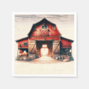 Serviette En Papier Vieille Grange Rouge Mariage Campagnard Rustique