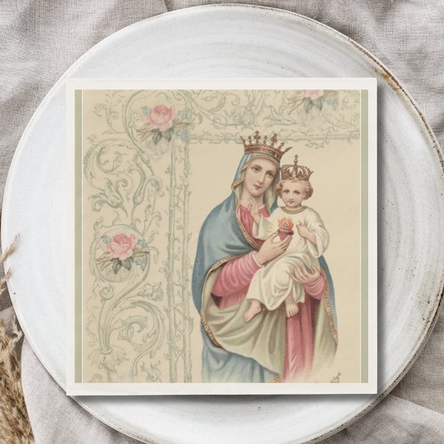 Serviette En Papier Vierge catholique Marie avec Enfant Jésus Religieu (Créateur téléchargé)